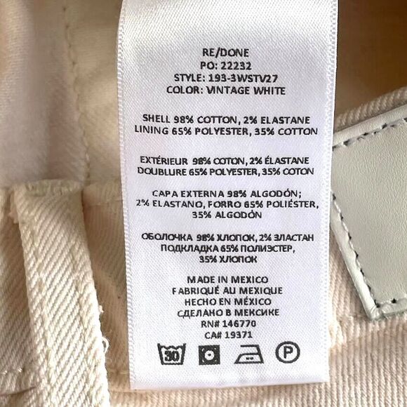 RE/DONE 70s Stove Pipe Jeans Ivory Womens Size 26 High Rise Straight Leg NEW! - Picture 8 of 15